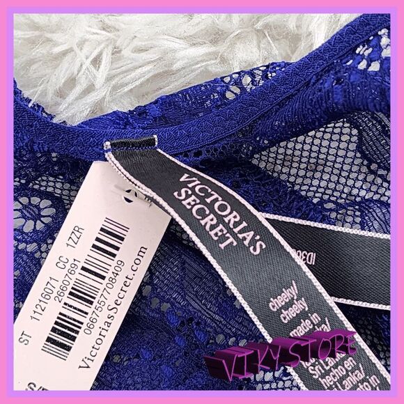 NWT {Victoria's Secret} Blue Satin Lace Cheeky: Crystal Glamour in Small ! NWT - Picture 4 of 7
